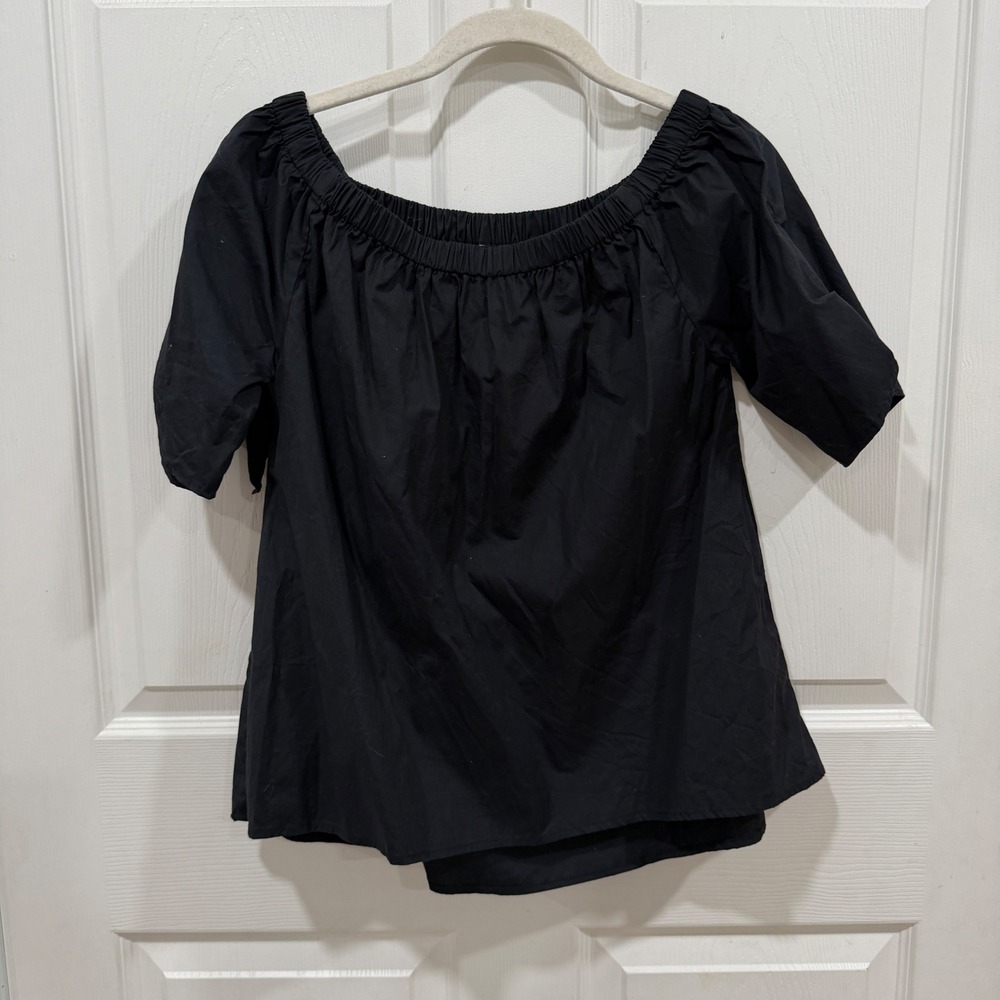 Walter Baker Black Off Shoulder Cotton Poplin Tie Sleeve Top W52286 Small